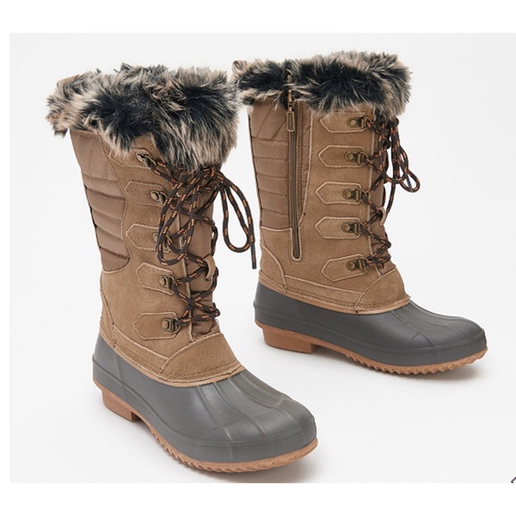 KHOMBU Lace Up Faux Fur Tan Brown Duck Winter Snow Boots, Size 6 - Picture 2 of 8